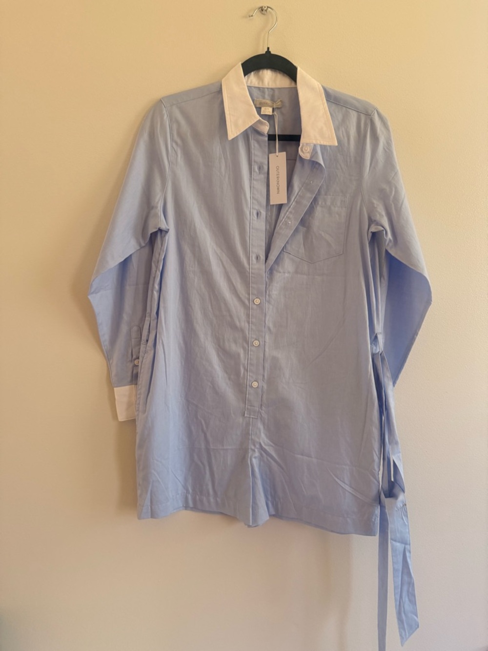Outerknown Light Blue Long-Sleeve Shirt with White Collar & Cuffs
